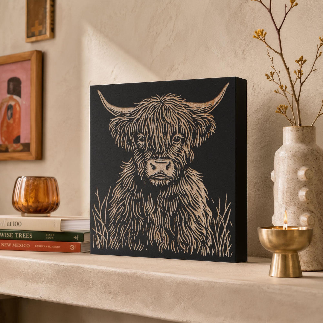Highland Cow Engraved Wood Panel