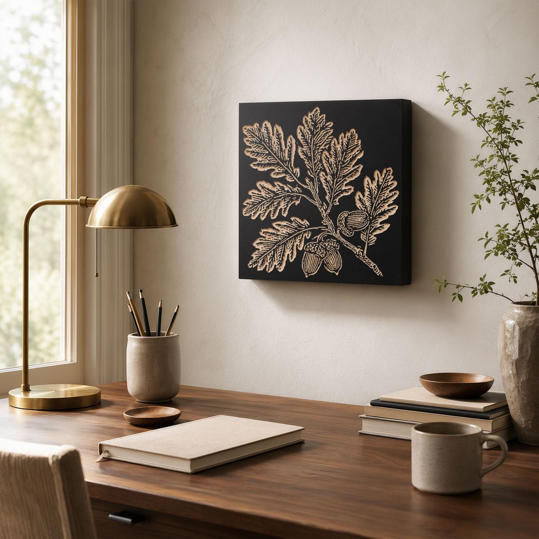 Oak Branch with Acorns Engraved Wood Panel
