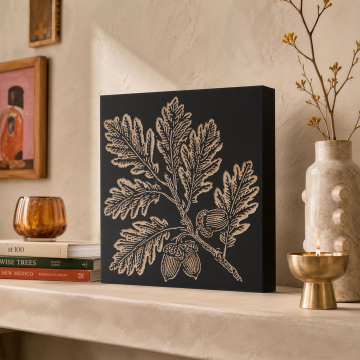 Oak Branch with Acorns Engraved Wood Panel
