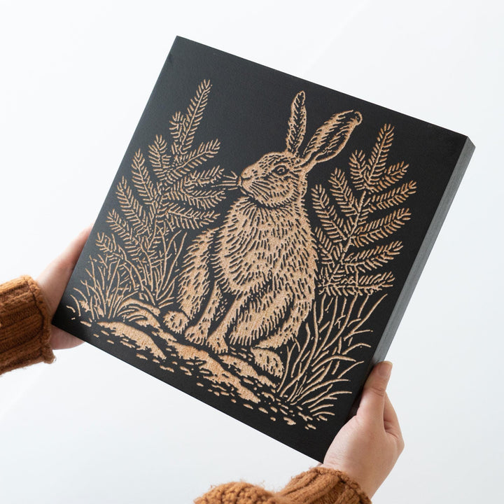 Snowshoe Hare Engraved Wood Panel