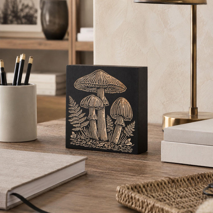 Wild Mushrooms Engraved Wood Panel