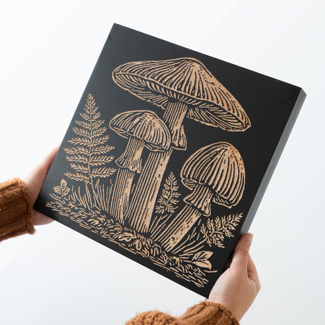 Wild Mushrooms Engraved Wood Panel