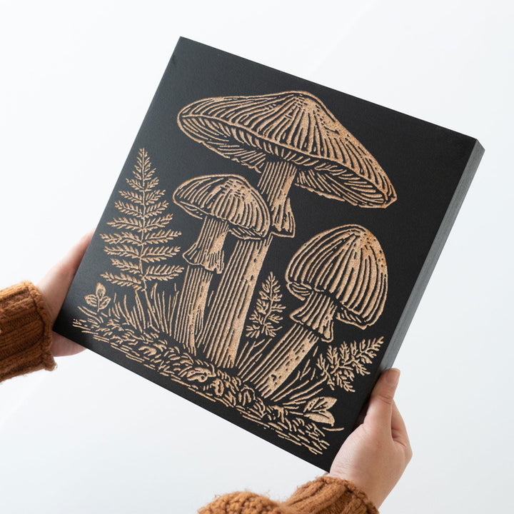 Wild Mushrooms Engraved Wood Panel