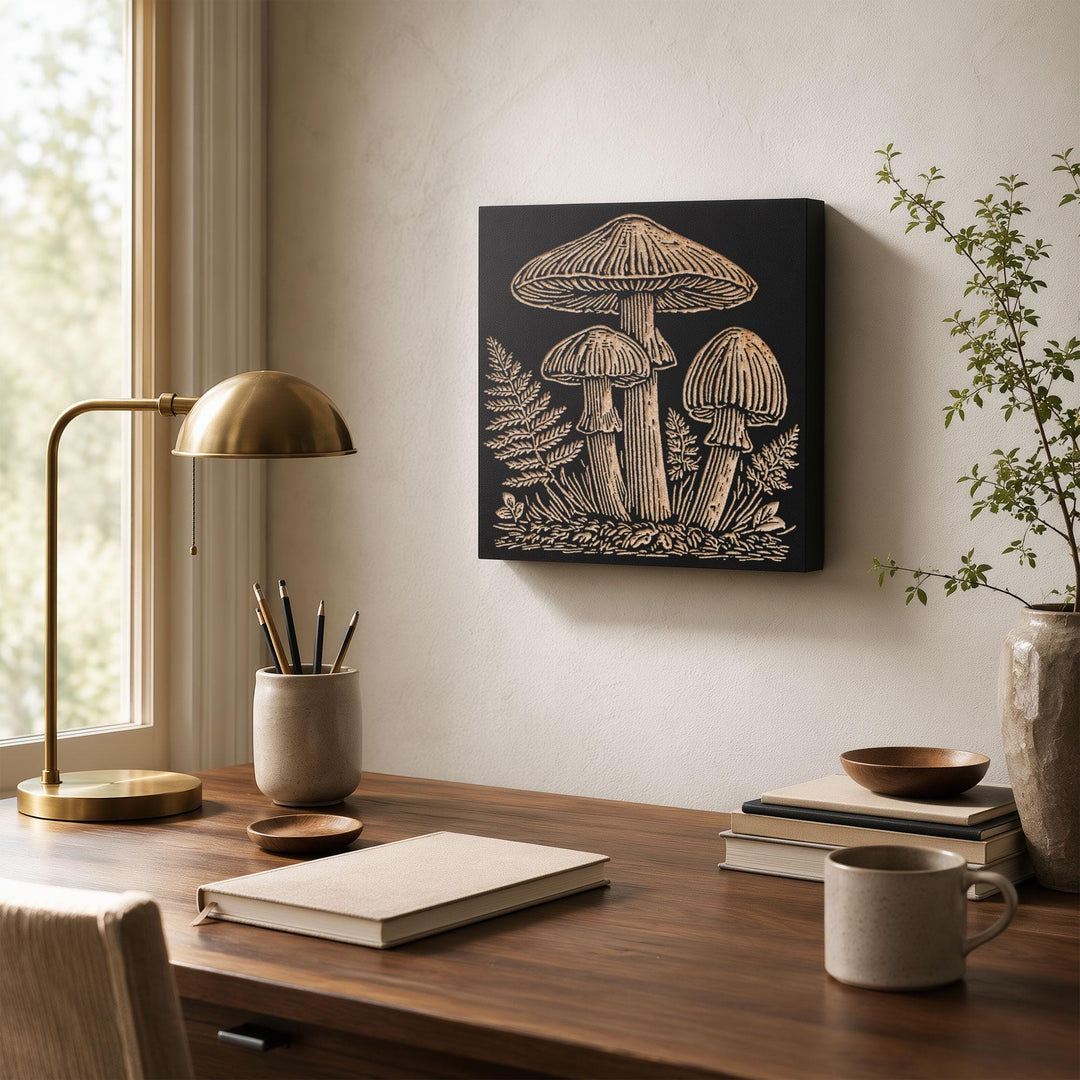Wild Mushrooms Engraved Wood Panel
