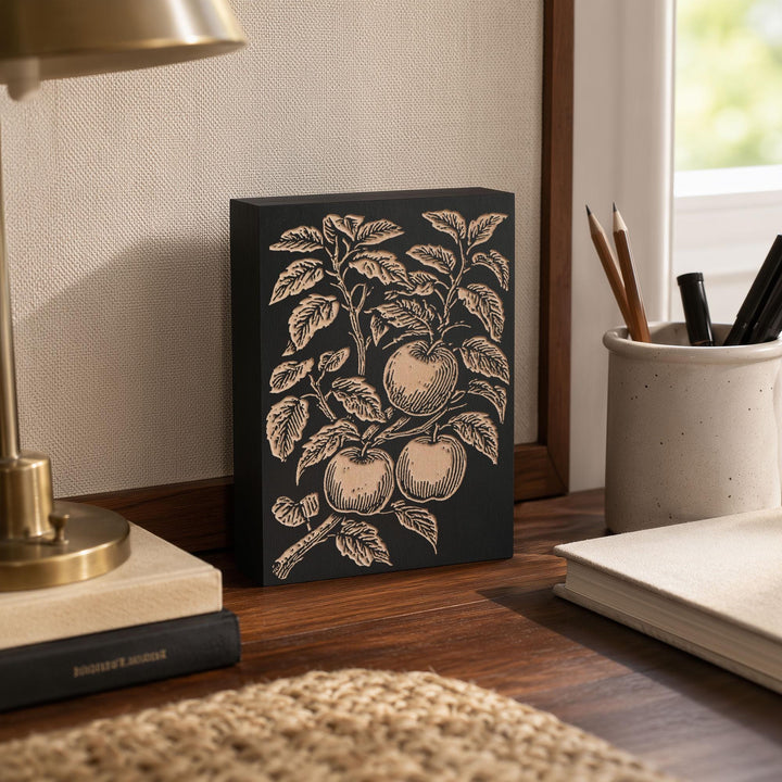 Apple Tree Branch Engraved Wood Panel