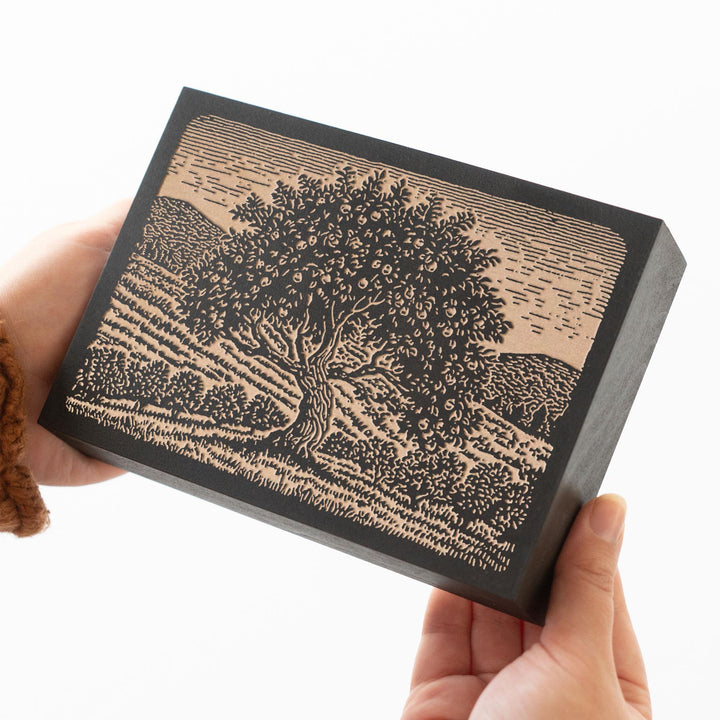 Apple Tree in Orchard Engraved Wood Panel