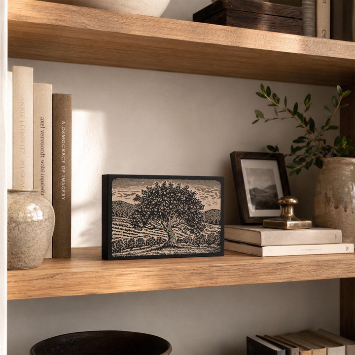 Apple Tree in Orchard Engraved Wood Panel