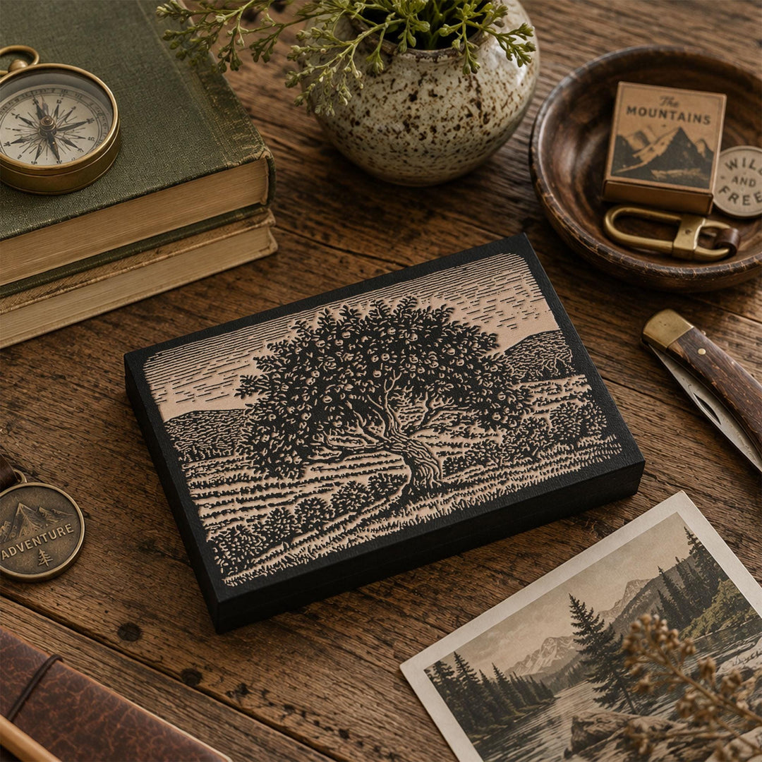 Apple Tree in Orchard Engraved Wood Panel