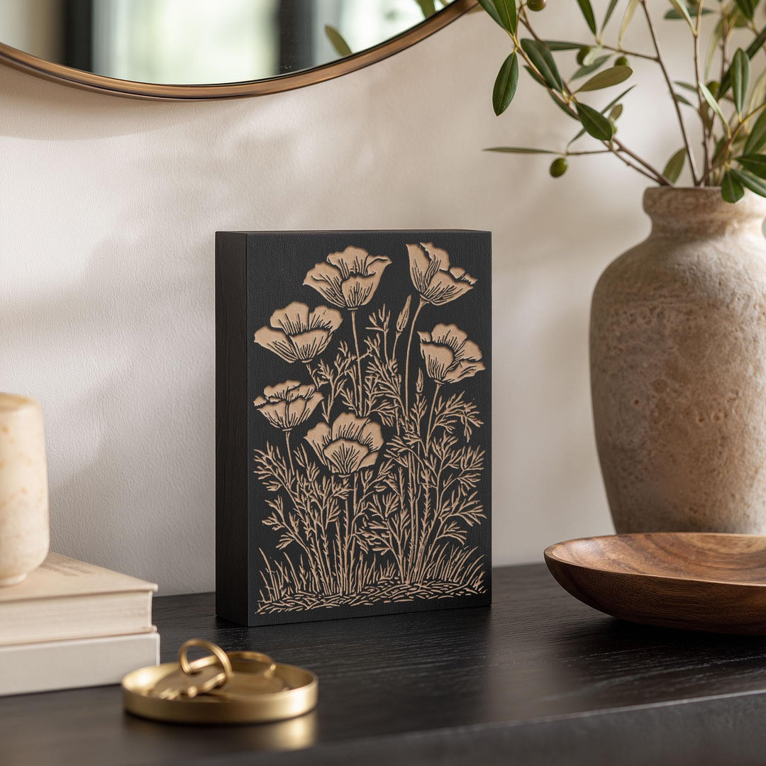 California Poppies Engraved Wood Panel