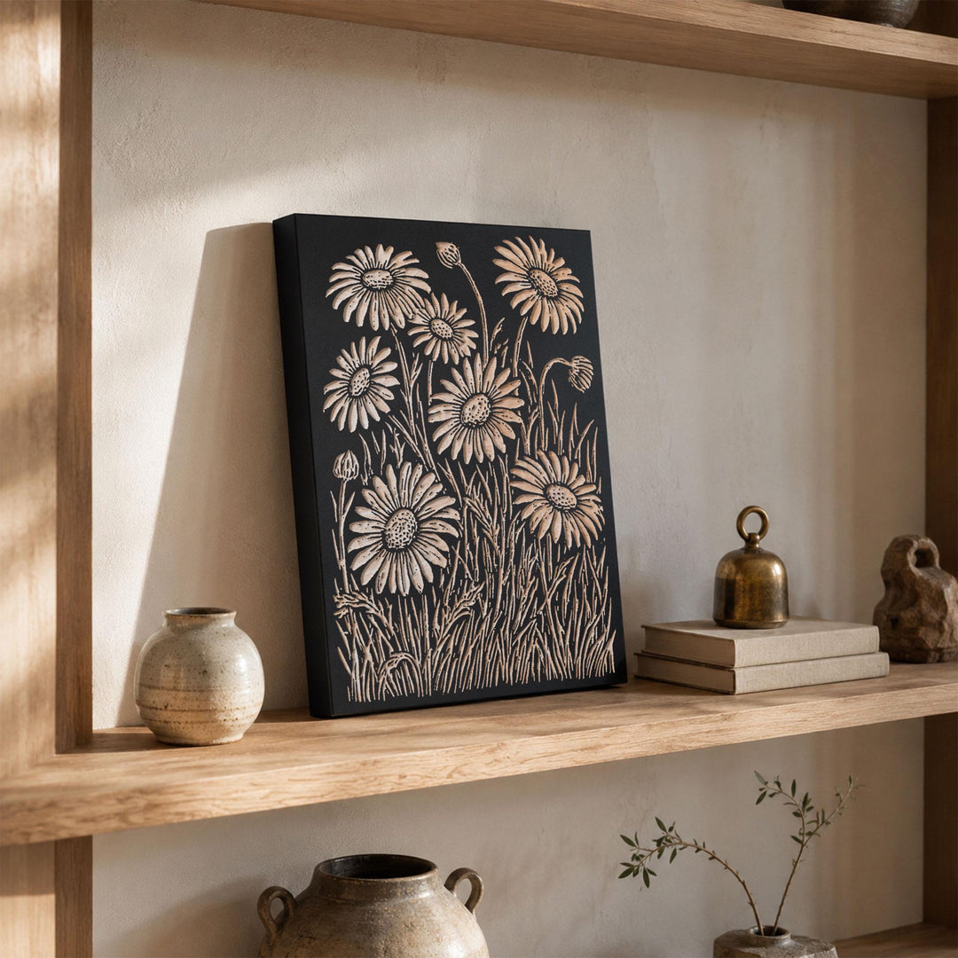 Daisies Engraved Wood Panel