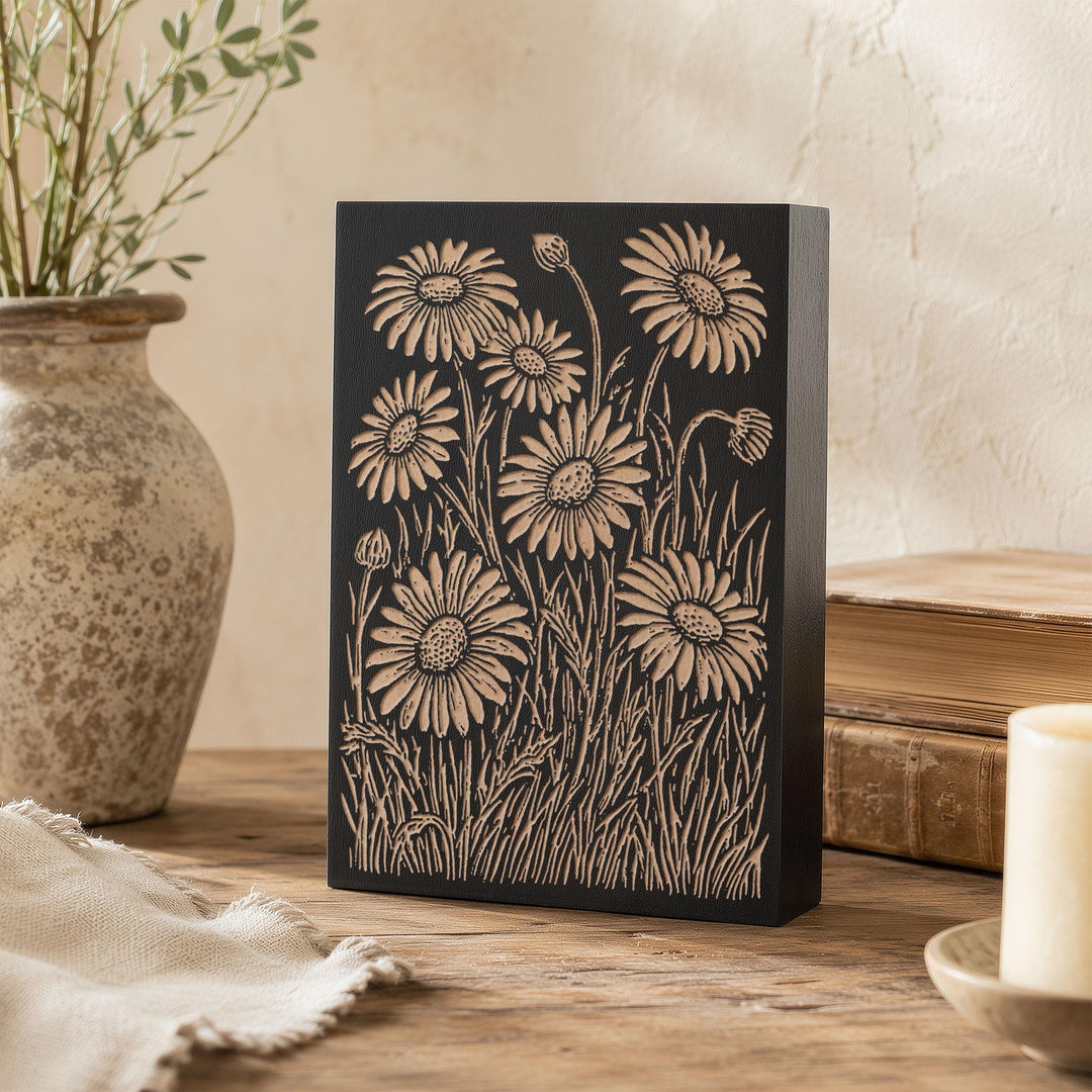Daisies Engraved Wood Panel