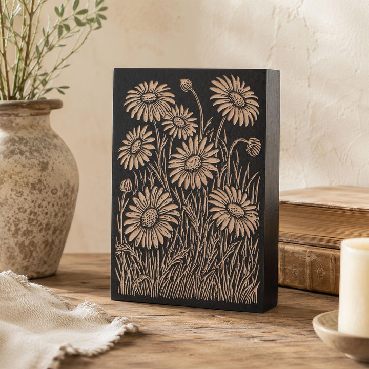 Daisies Engraved Wood Panel
