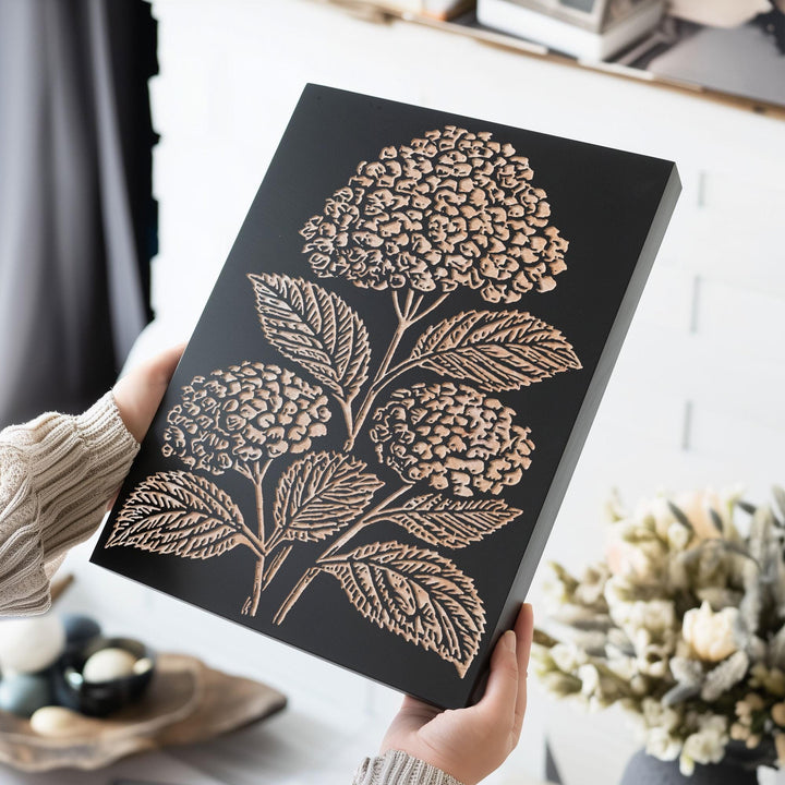 Hydrangea Cluster Engraved Wood Panel
