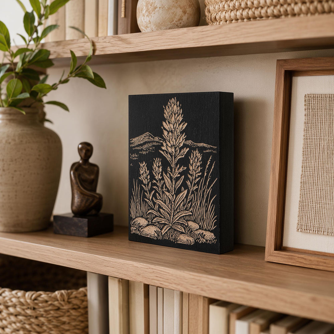 Indian Paintbrush Engraved Wood Panel