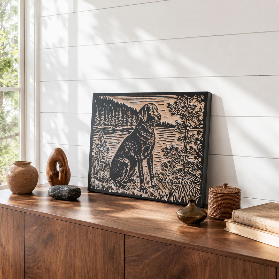 Labrador by the Water Engraved Wood Panel