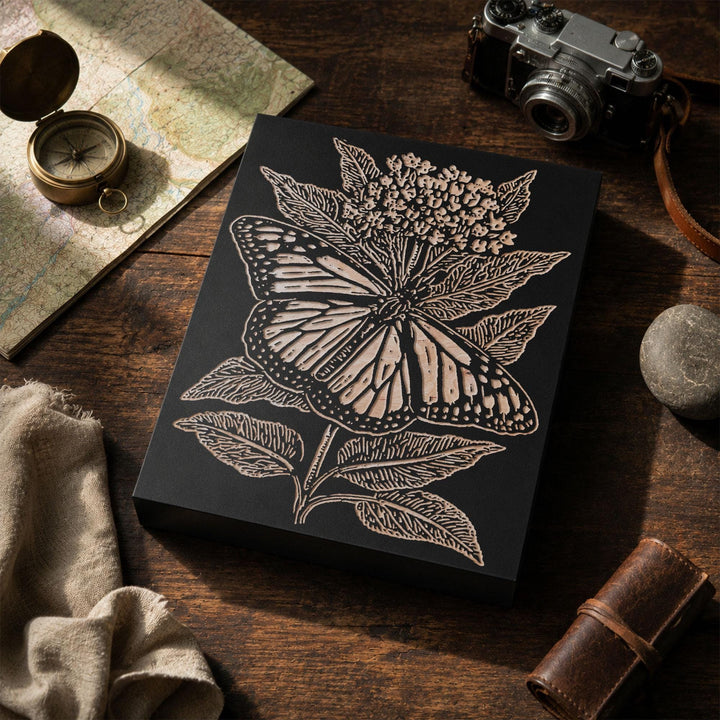 Monarch on Milkweed Engraved Wood Panel