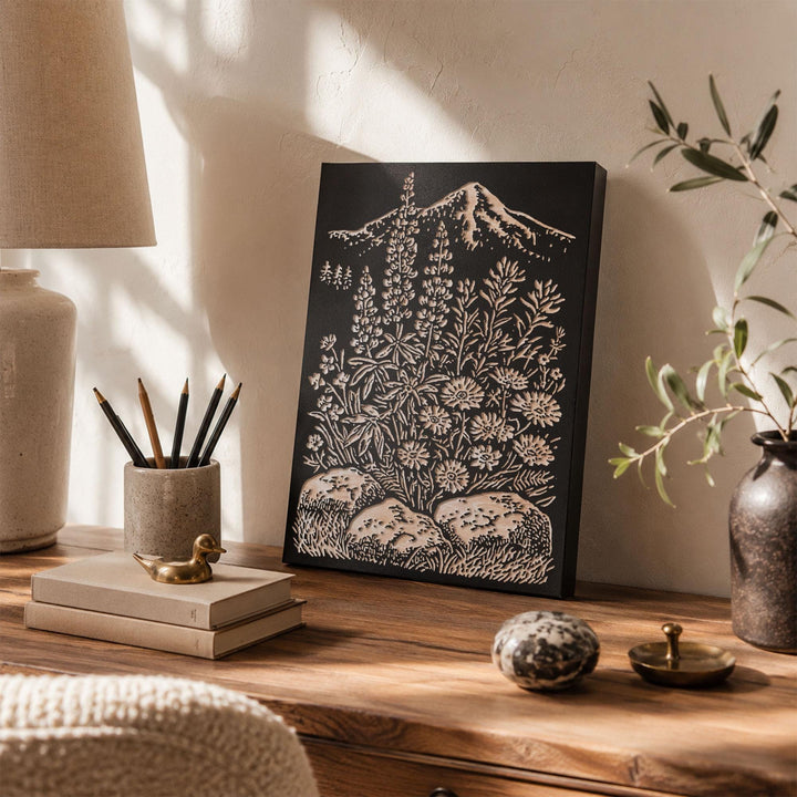 Mountain Wildflowers Engraved Wood Panel
