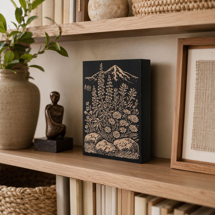 Mountain Wildflowers Engraved Wood Panel