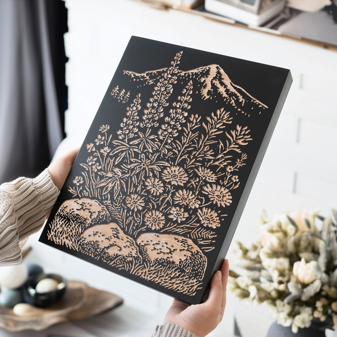 Mountain Wildflowers Engraved Wood Panel