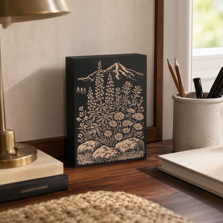 Mountain Wildflowers Engraved Wood Panel