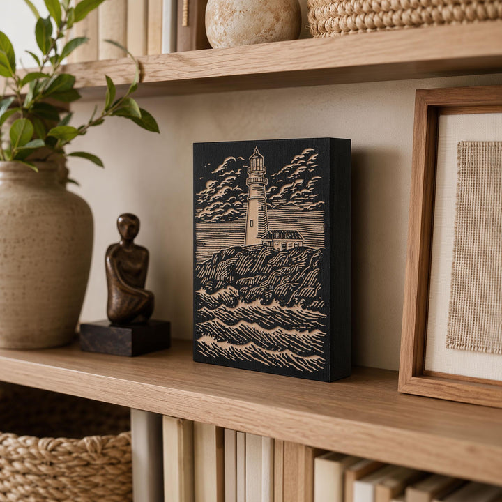 New England Lighthouse Engraved Wood Panel