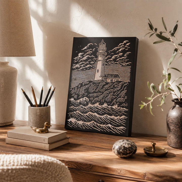 New England Lighthouse Engraved Wood Panel