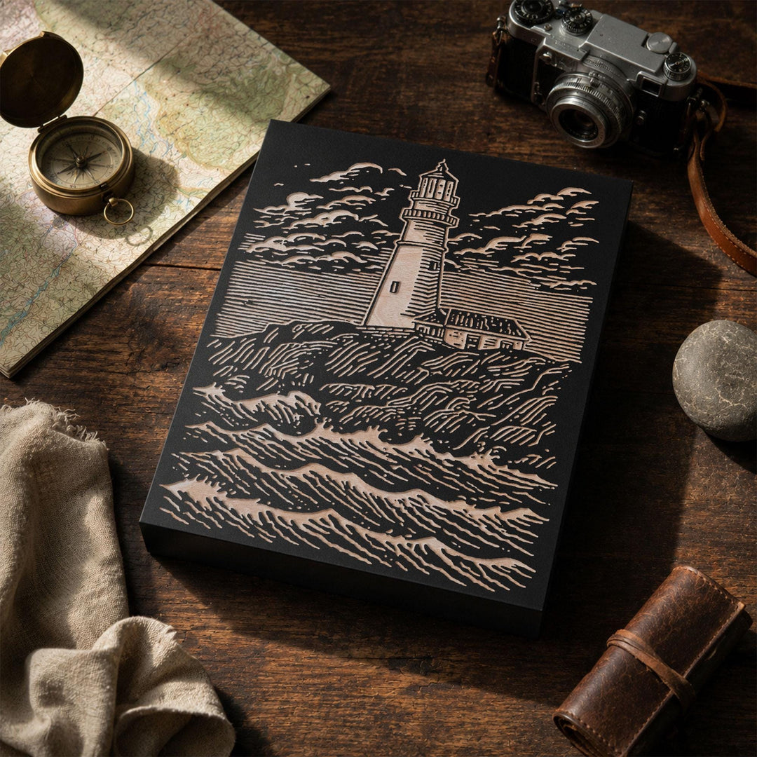 New England Lighthouse Engraved Wood Panel