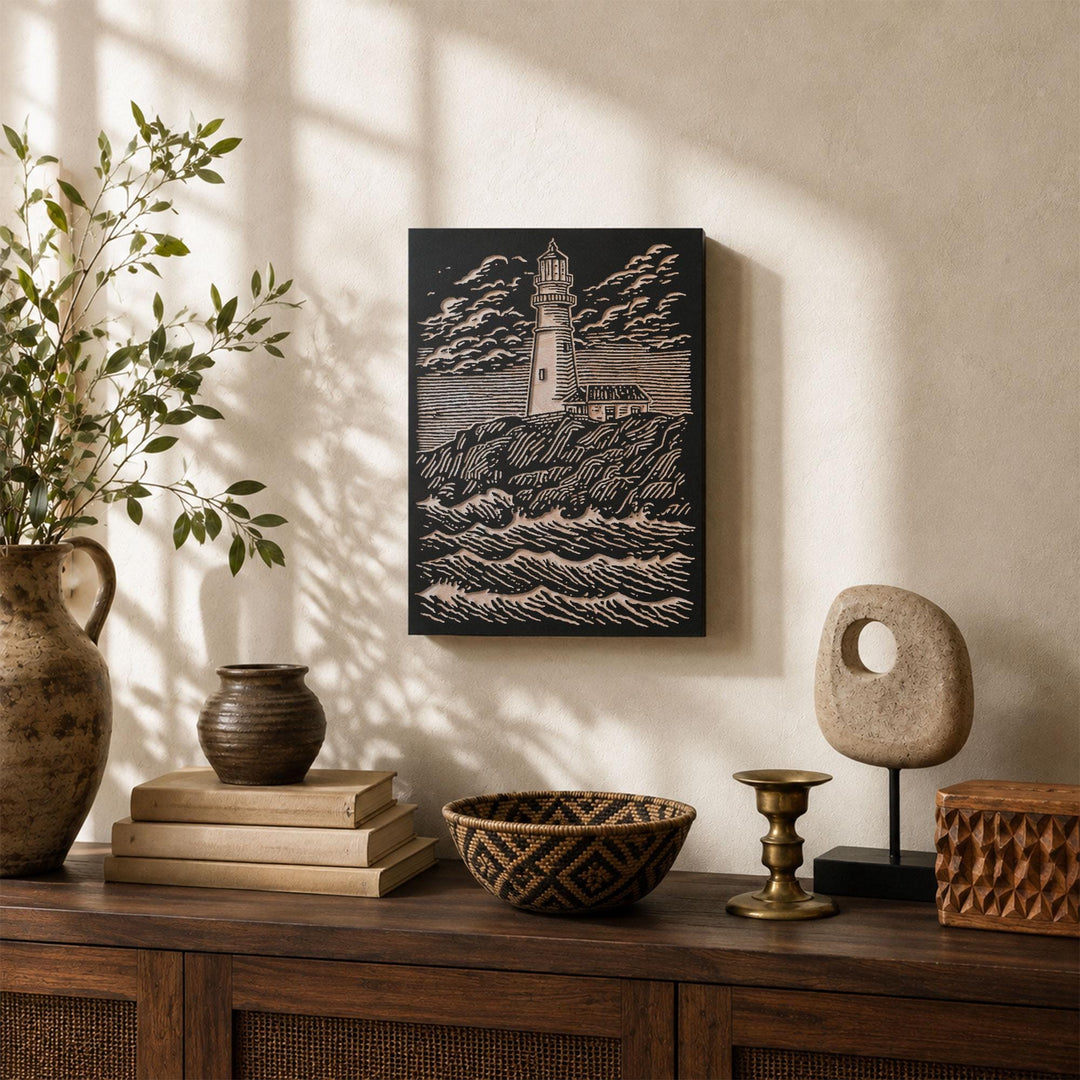 New England Lighthouse Engraved Wood Panel