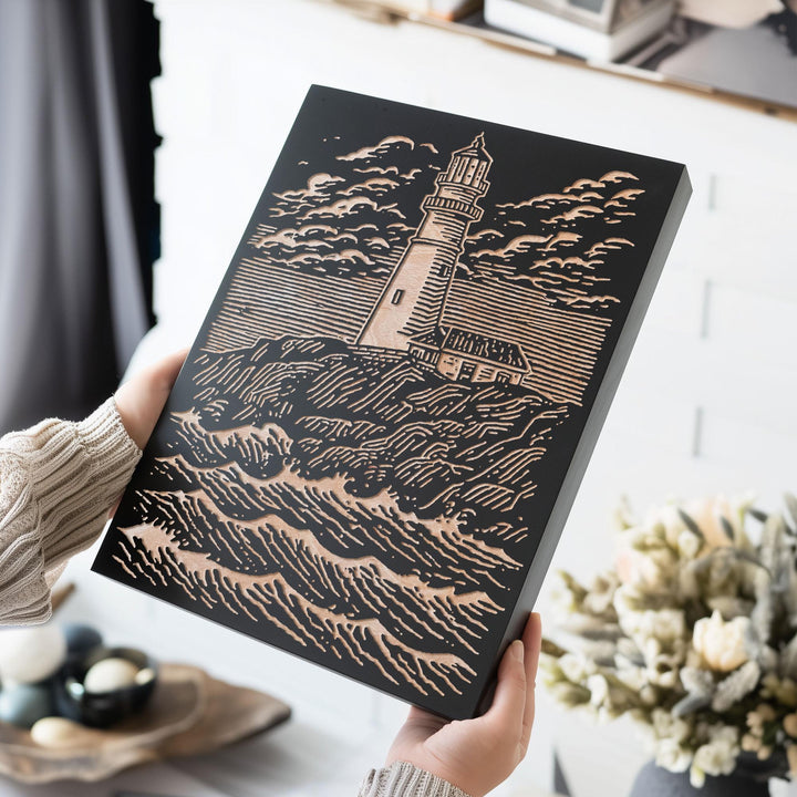 New England Lighthouse Engraved Wood Panel