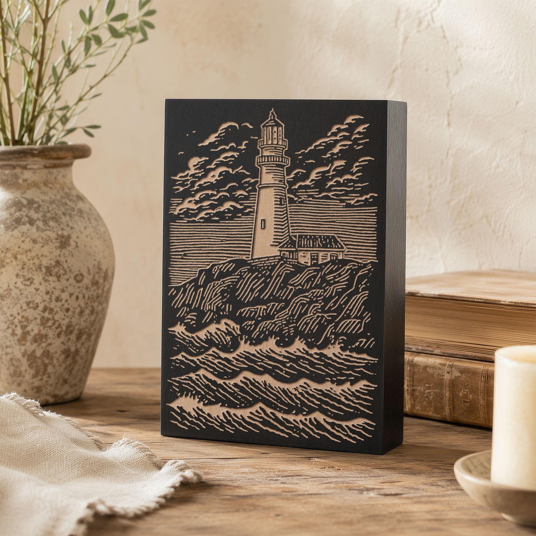 New England Lighthouse Engraved Wood Panel