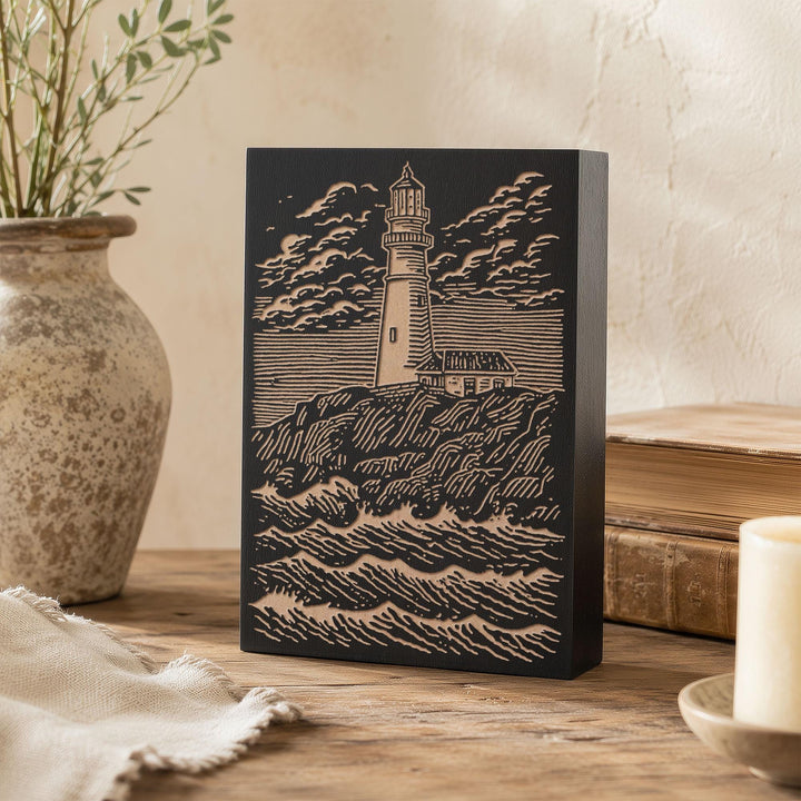New England Lighthouse Engraved Wood Panel