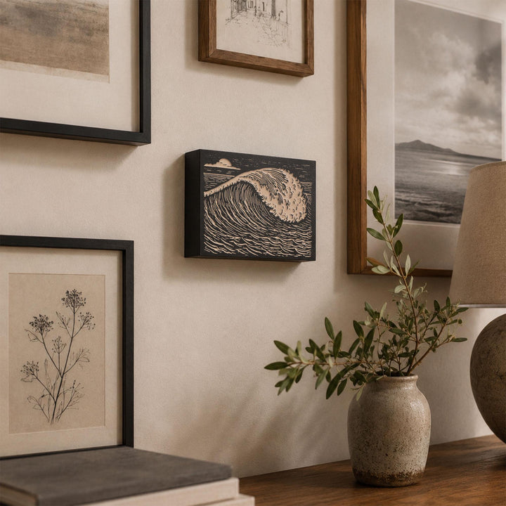 Ocean Wave Engraved Wood Panel