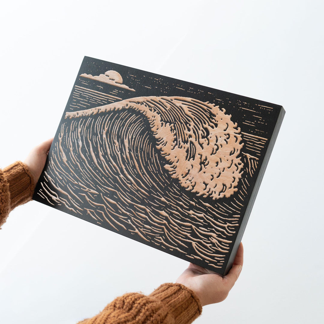 Ocean Wave Engraved Wood Panel