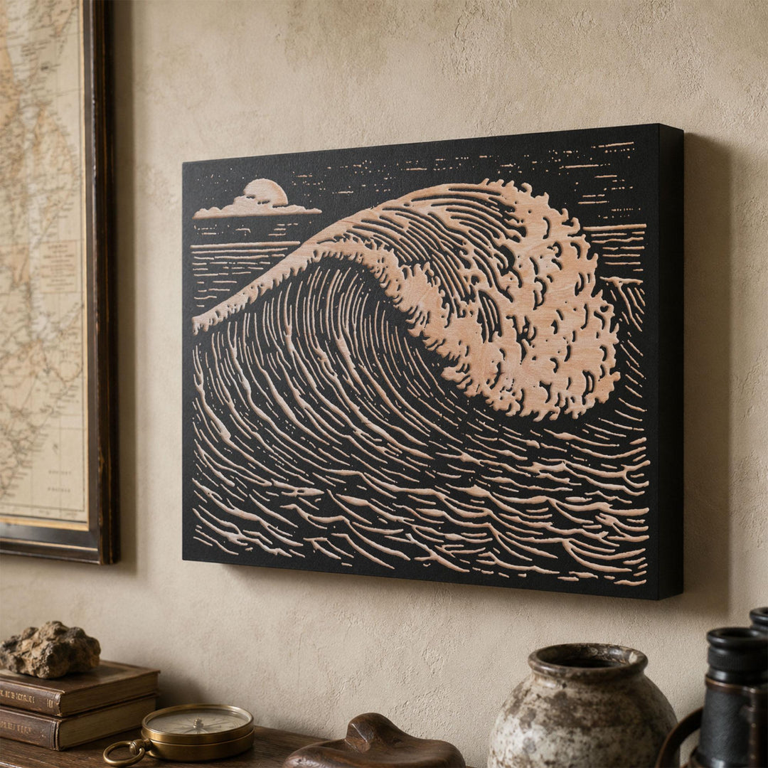 Ocean Wave Engraved Wood Panel