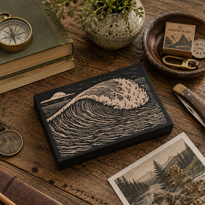 Ocean Wave Engraved Wood Panel