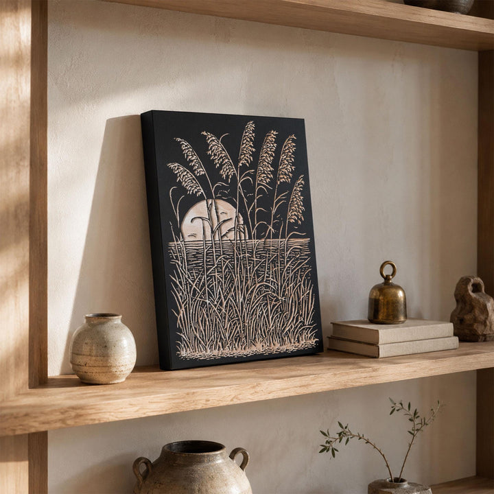 Sea Oats and Beach Engraved Wood Panel
