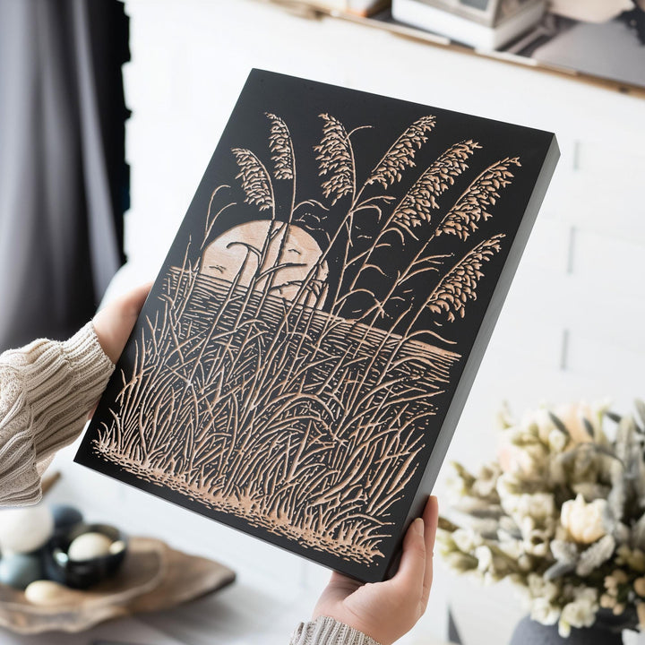 Sea Oats and Beach Engraved Wood Panel