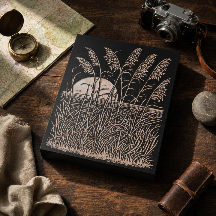 Sea Oats and Beach Engraved Wood Panel