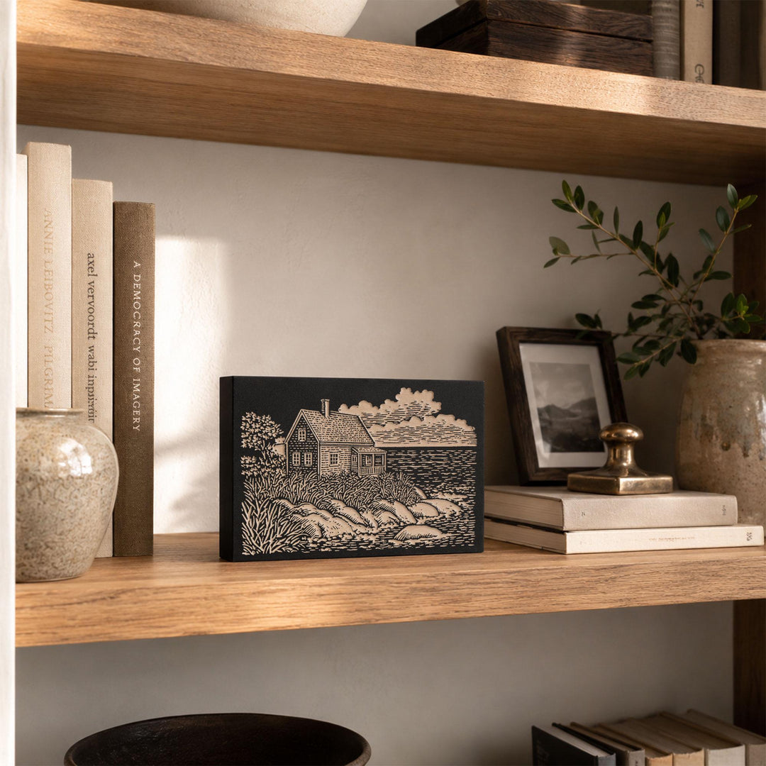 Shingled Coastal Cottage Engraved Wood Panel