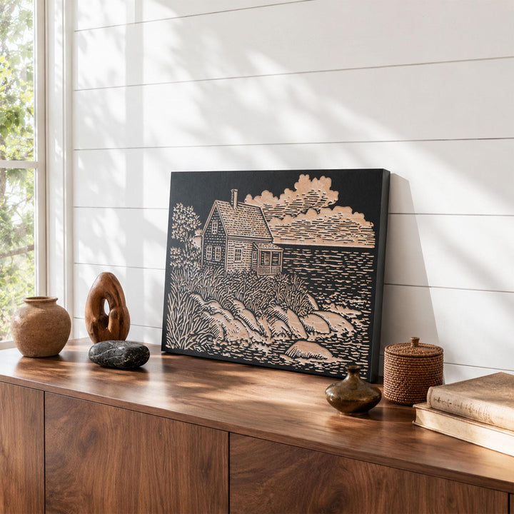 Shingled Coastal Cottage Engraved Wood Panel