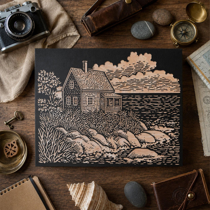 Shingled Coastal Cottage Engraved Wood Panel
