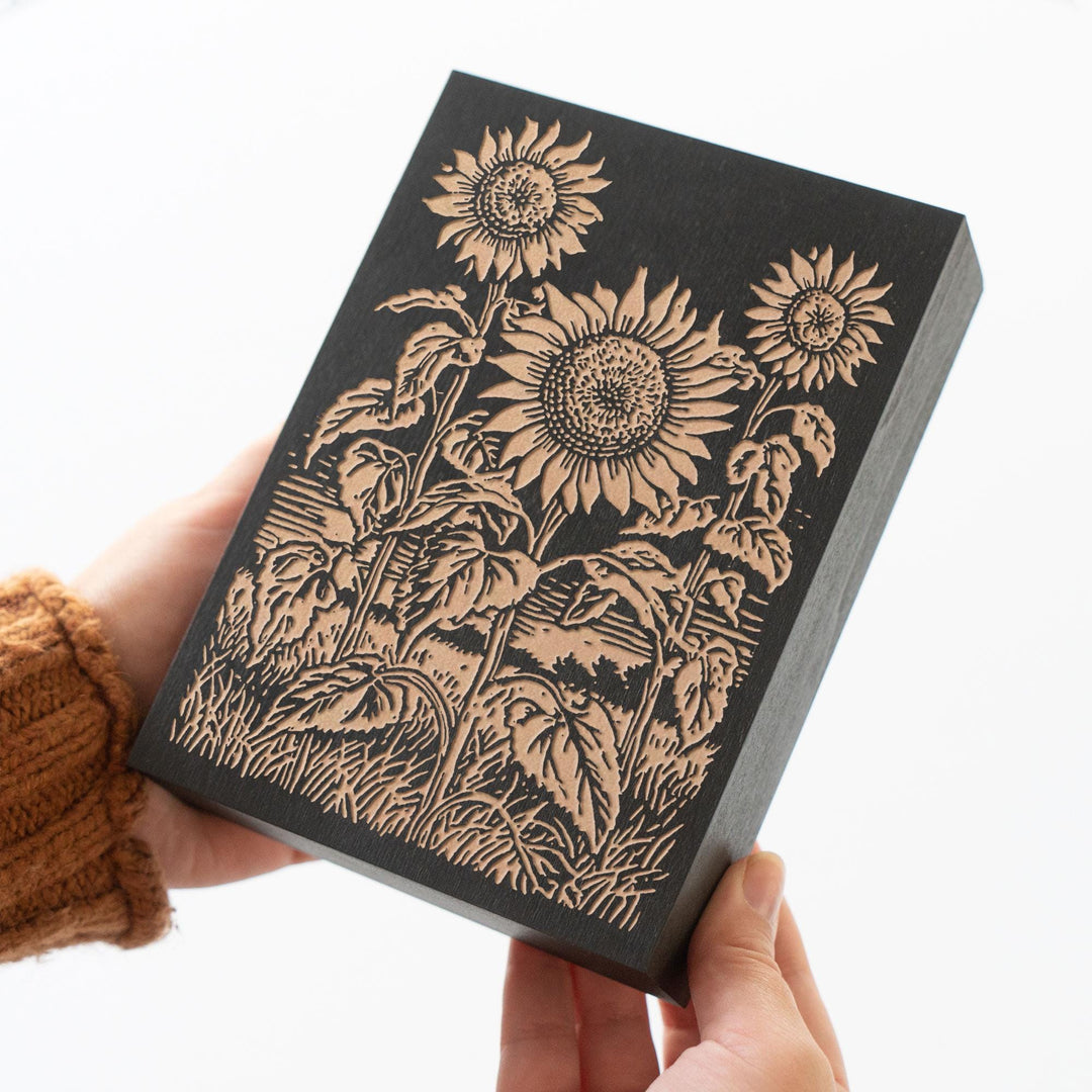 Sunflower Field Engraved Wood Panel