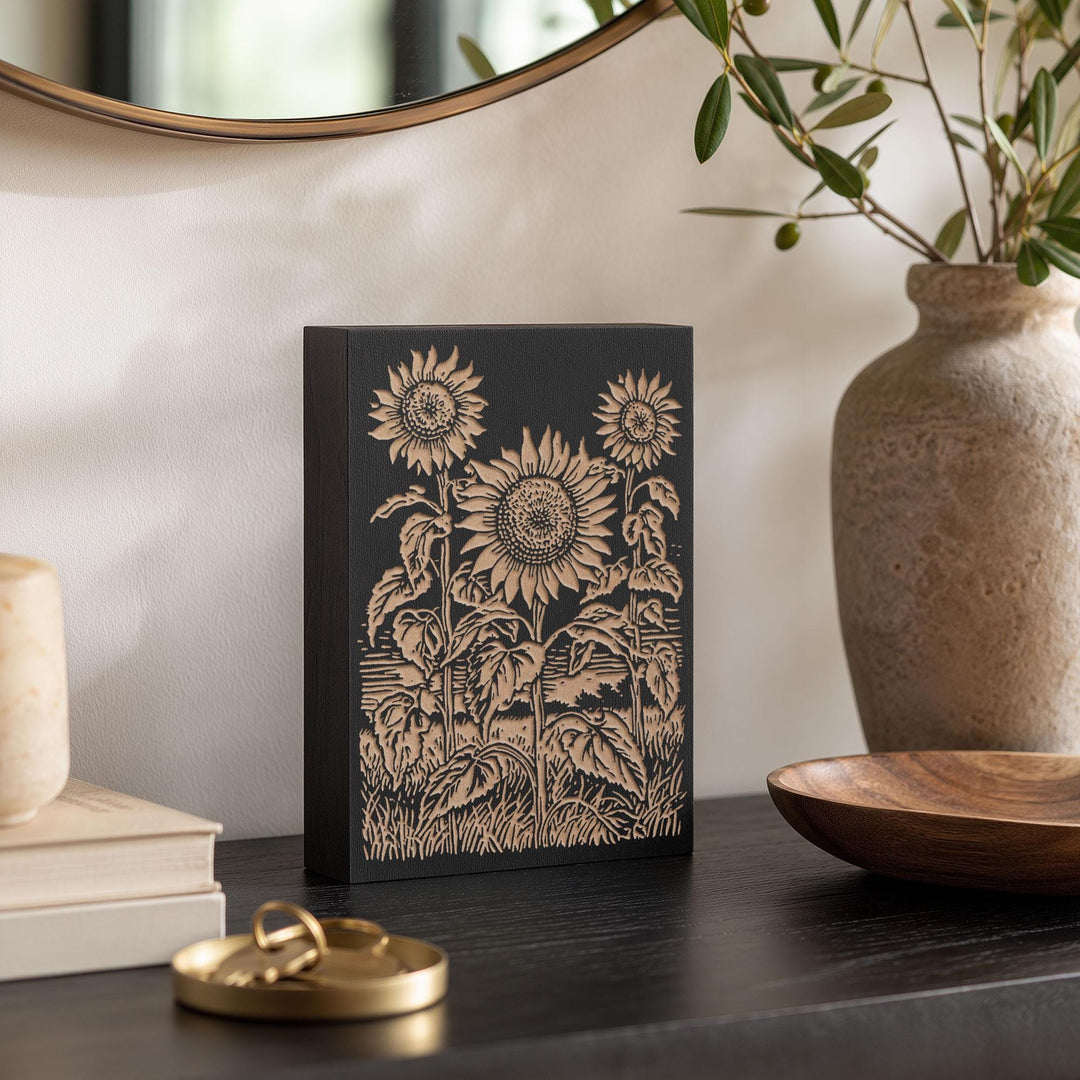 Sunflower Field Engraved Wood Panel