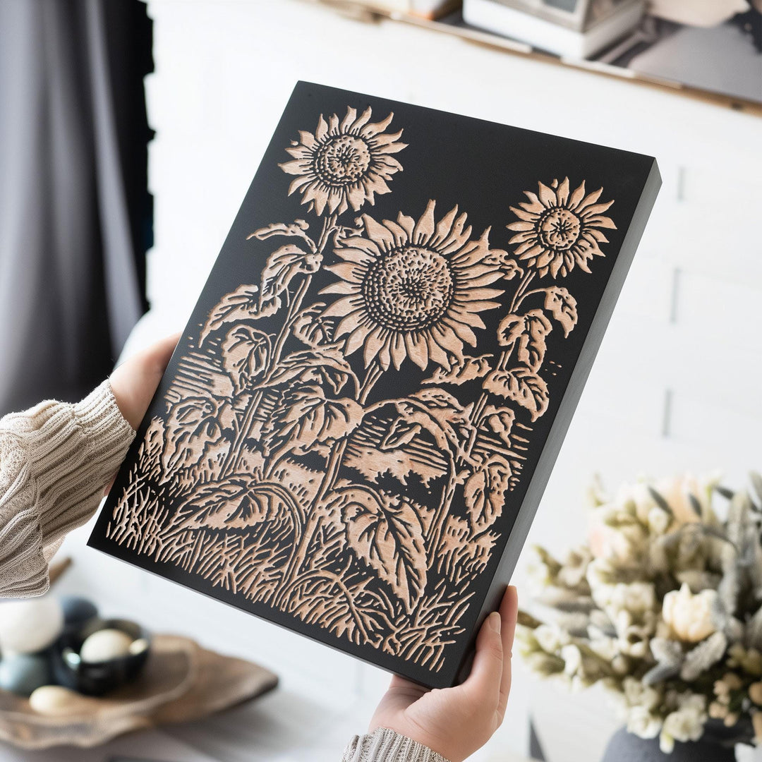 Sunflower Field Engraved Wood Panel