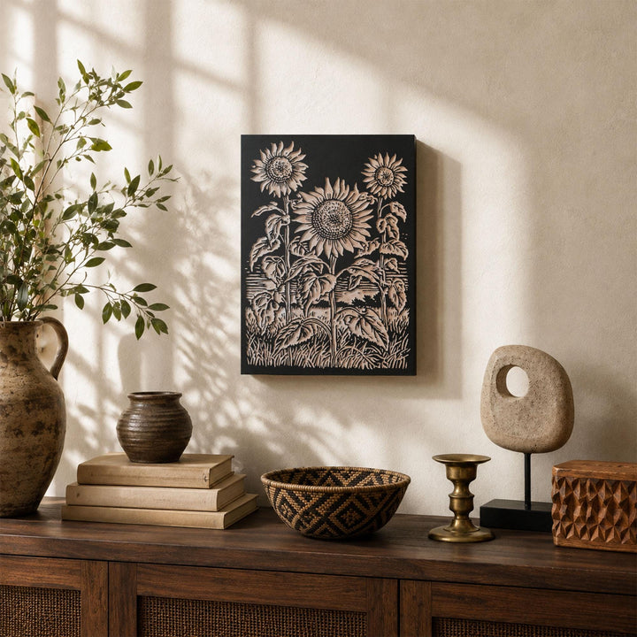Sunflower Field Engraved Wood Panel