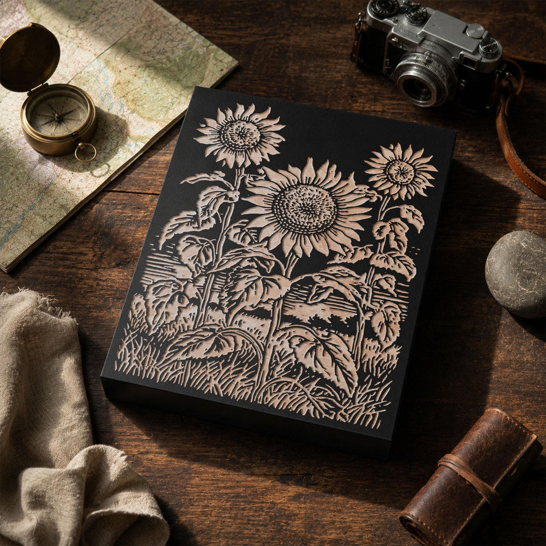 Sunflower Field Engraved Wood Panel