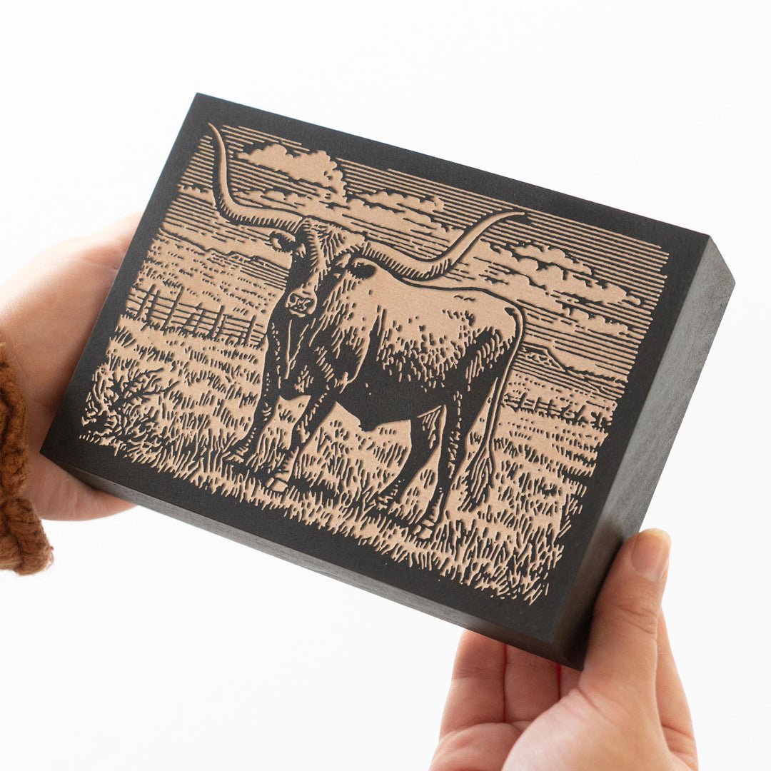 Texas Longhorn Engraved Wood Panel