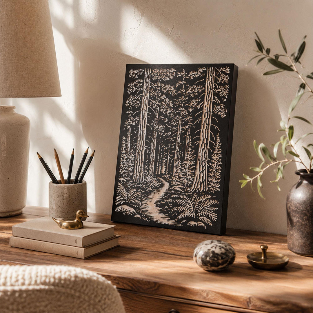 Trail Through the Woods Engraved Wood Panel