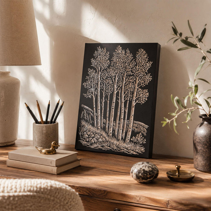 Aspen Trees Grove Engraved Wood Panel