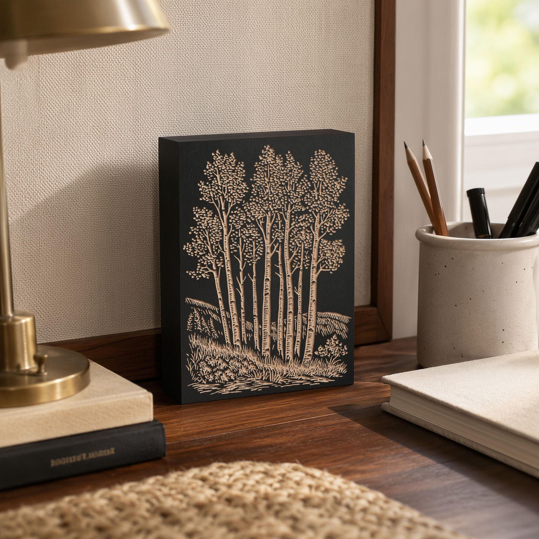 Aspen Trees Grove Engraved Wood Panel